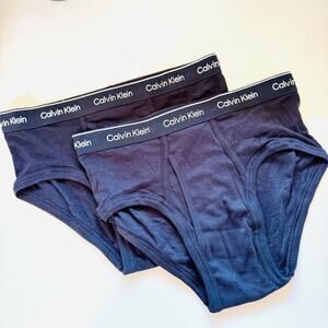 MENS 2 NEW CALVIN KLEIN Black White Logo Fly Cotton Briefs Underwear Panty S